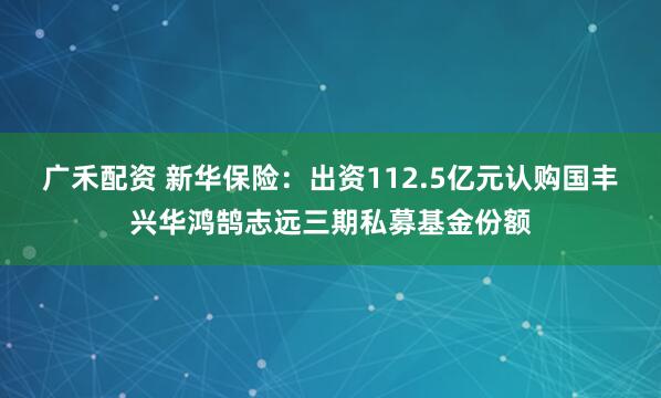 广禾配资 新华保险：出资112.5亿元认购国丰兴华鸿鹄志远三期私募基金份额